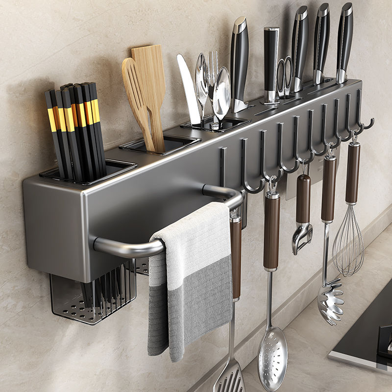 Kitchen Gadgets Cabinet - Gereedschapsloze keukenplank, keukenaccessoires, multifunctionele wandbevestigde stokjeshouder,